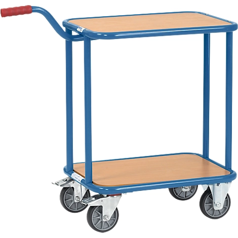 Griffroller, mit 2 Holzplattformen, L 600 x B 450 mm, bis 250 kg, Stahlrohr, blau