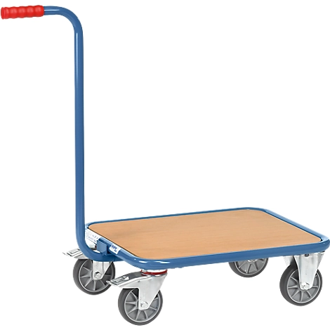 Griffroller, mit Holzplattform, L 600 x B 500 mm, bis 250 kg, Stahlrohr, blau