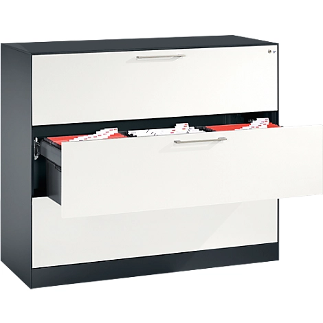 Hängeregistraturschrank ASISTO C 3000, 3 Schubladen, 3-bahnig, B 1200 mm, anthrazit/weiß