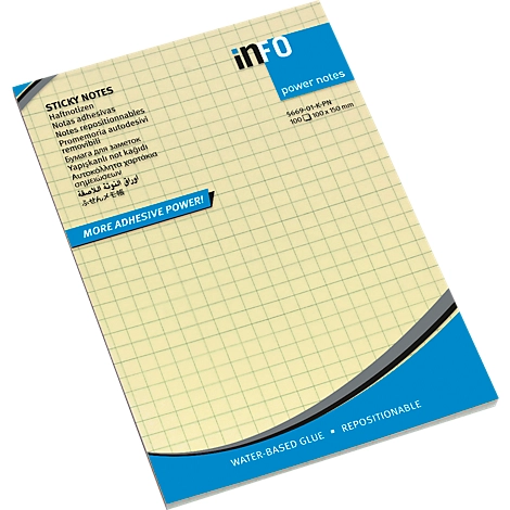 inFO Power Notes Haftnotizen, 100 x 150 mm, 100 Blatt pro Block, 12 Blöcke, kariert, gelb