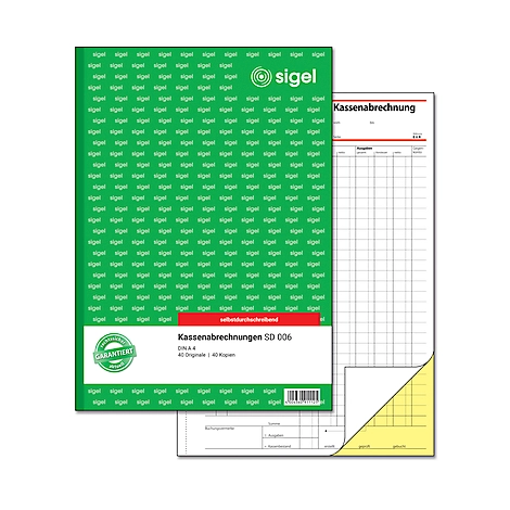 Kassenabrechnung Sigel SD006, selbstdurchschreibend, DIN A4, 2 x 40 Blatt