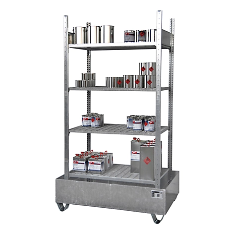 Kleingebinderegal BAUER S 3021-4E, Grundregal, B 1200 x T 800 x H 2105 mm, 4 Gitterrostböden + 1 Auffangwanne