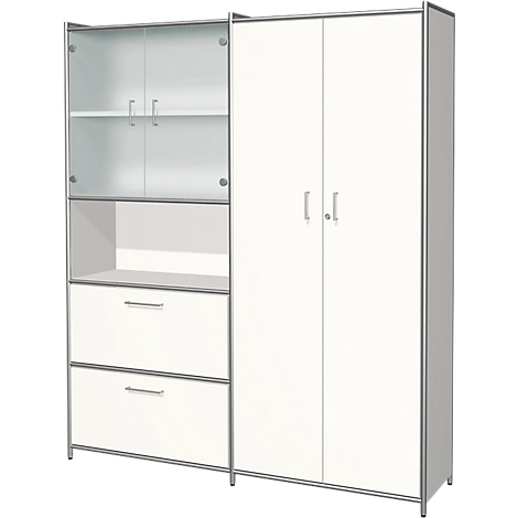 Kombischrank Toledo, mit Sichtrückwand, 2 Schübe, 5 OH abschließbar, B 1580 x T 380 mm, weiß