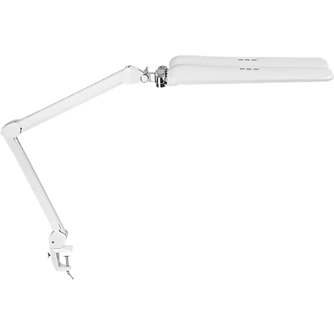 LED-Klemmleuchte MAULcraft duo, 2 Köpfe, Leistung 22 W, dimmbar, um 360° drehbar, 2860 lm, Klemmweite 63 mm, weiß