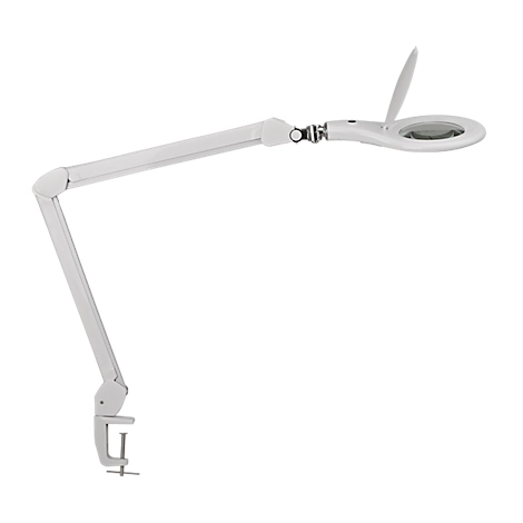LED Lupenleuchte MAULmakro, 3-Dioptrien-Linse, 8 W, 580 lm, 6500 K, Arm um 360° dreh-& neigbar, höhenverstellbar, Klemmfuß, weiß