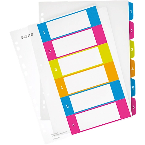 LEITZ® Kunststoffregister Wow, Zahlen 1-6, A4 Überbreite, PC-beschriftbar,einzeln