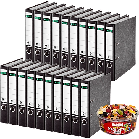 LEITZ® Ordner 1080 + 750 g HARIBO Color-Rado Party-Box, DIN A4, Rückenbreite 80 mm, 20 Stück, schwarz – Bild 3