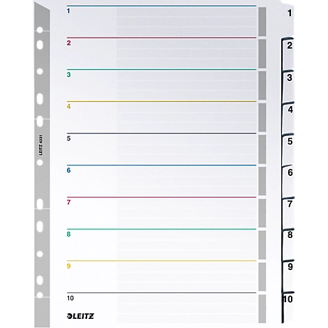 LEITZ® Wiederbeschreibbare Kartonregister, Zahlen 1-10, mit Lochung