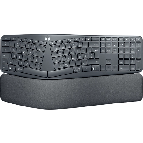 Logitech® ERGO K860 drahtlose ergonomische Tastatur, Handflächenhebefunktion, 2 Jahre Batterie
