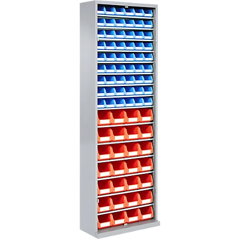 Magazinschrank, 1980 mm hoch, 15 Böden, 82 Kästen, ohne Türen, hellsilber