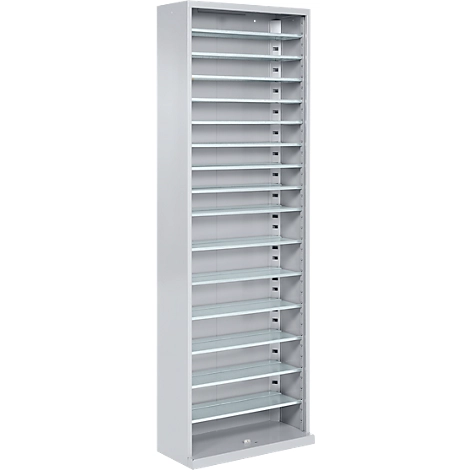 Magazinschrank, 1980 mm hoch, 15 Böden, ohne Kästen, ohne Türen, hellsilber