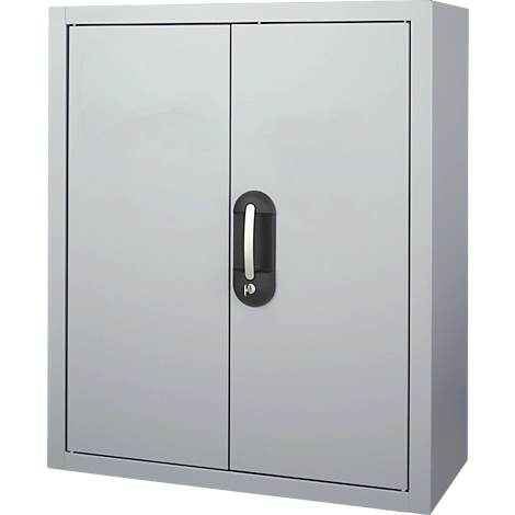 Magazinschrank, 830 mm hoch, 6 Böden, 42 Kästen, mit Türen, weißaluminium