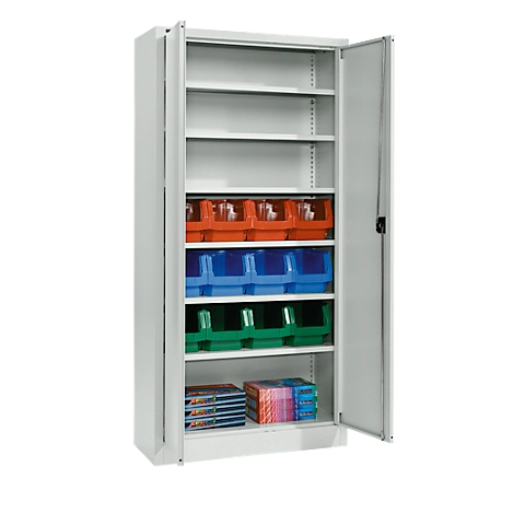 Materialschrank MSI 2409, mit 24 Kästen LF 322, 6 Fachböden, B 950 x T 400 x H 1935 mm, Stahl, lichtgrau