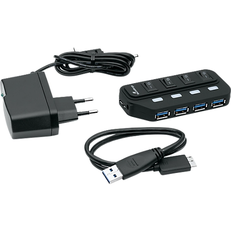 MediaRange USB 3.0-Hub, 4-fach, schaltbar