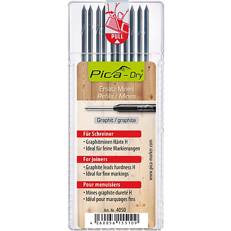 Minen-Set Pica-Dry 4050, für Schreiner, Graphit, Spezialhärte H, H 125 x Ø 2,8 mm, 10 Stück