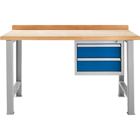 Modulare Werkbank Schäfer Shop Select, Grundeinheit, Buche Multiplexplatte, bis 500 kg, B 1500 x T 700 x H 840 mm, Enzianblau ral 5010