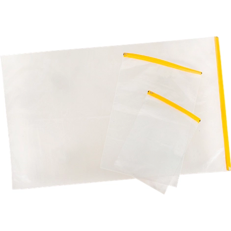 Planschutztasche Eichner, gelber Gleitverschluss, Polyethylen transparent, Format A4