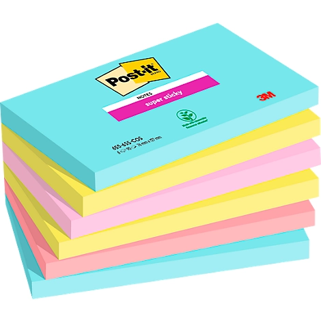 Post-it® Super Sticky Notes Cosmic 655-6SS-COS, 127 x 76 mm, farbig, 6 Blöcke á 90 Blatt