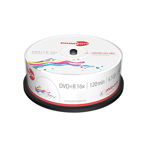 PRIMEON DVD+R, bedruckbar, bis 16fach, 4,7 GB/120 min, 25er-Spindel