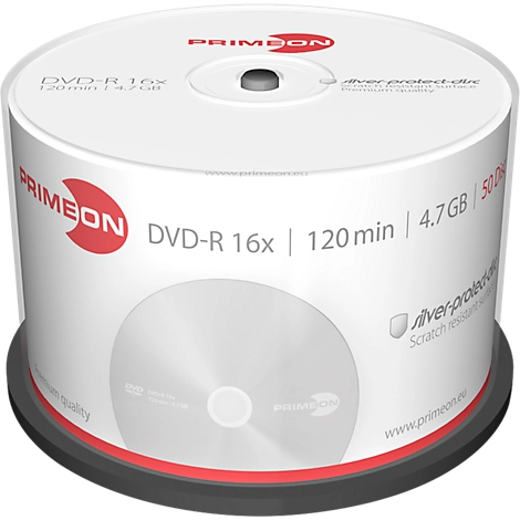 PRIMEON DVD-R, bis 16fach, 4,7 GB/120 min, 50er-Spindel
