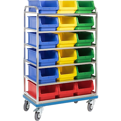 Regalwagen GMÖHLING G®-Rack E 2801, durchbrochen, bis 300 kg, 5 Etagen, für 15 Sichtlagerkästen – Bild 2