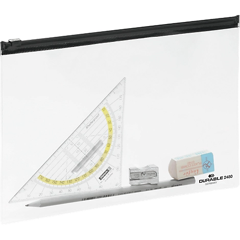 Reißverschlusstasche Zip Bag, transparent mit schwarzem Zipper, A5, 5 St.