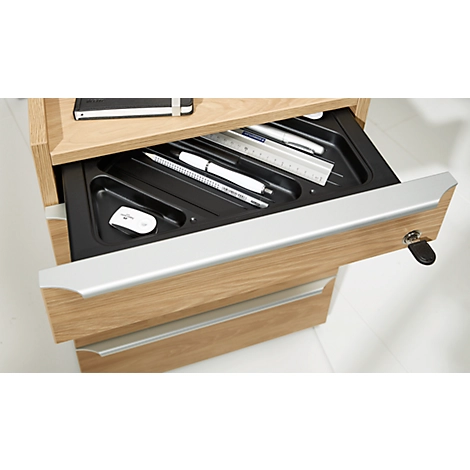 Rollcontainer QUANDOS BOX, 1 Utensilienauszug, 3 Schübe, B 430 x T 800 x H 570 mm, Eiche Masonic