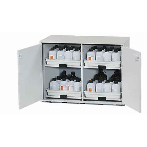 Säuren- und Laugen-Unterbauschrank asecos SL-CLASSIC-UB, Flügeltüren, Front Lichtgrau, B 1100 x T 570 x H 800 mm
