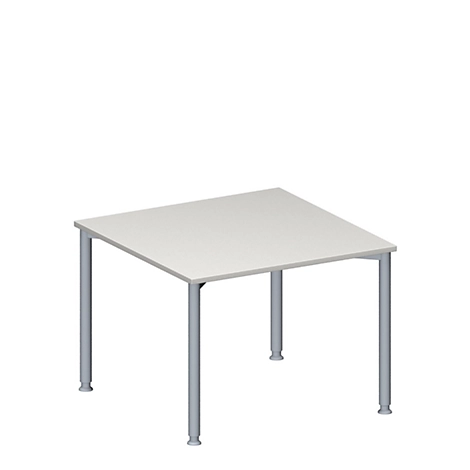 Schäfer Shop Genius Anbautisch MODENA FLEX, höhenverstellbar, Quadrat-Form, 4-Fuß Rundrohr, B 1000 x T 1000 mm, lichtgrau