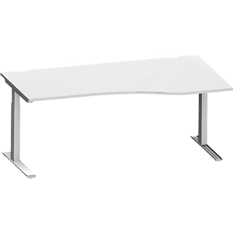 Schäfer Shop Genius Freiformschreibtisch MODENA FLEX, C-Fuß-Rechteckrohr, B 1800 mm, Ansatz rechts, lichtgrau/weißalu