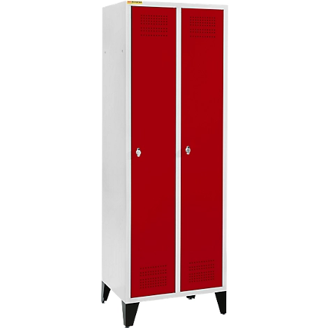 Schäfer Shop Genius Kleiderspind mit Füßen, 2 Abteile, 300 mm Abteilbreite, Sicherheitsdrehriegelverschluss, rubinrot