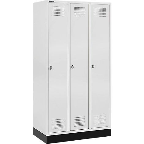 Schäfer Shop Genius Kleiderspind mit Sockel, 3 Abteile, Sicherheitsdrehriegelverschluss, lichtgrau/lichtgrau