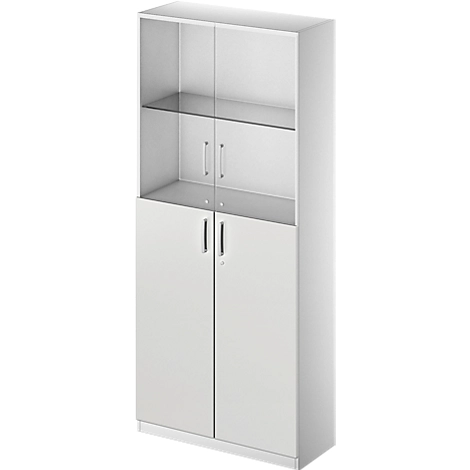 Schäfer Shop Genius Kombischrank TETRIS SOLID, 6 OH, Glas- und Flügeltüren, B 1000 mm, abschließbar, Glas/lichtgrau/weißalu