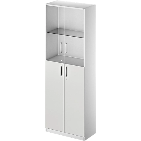 Schäfer Shop Genius Kombischrank TETRIS SOLID, 6 OH, Glas- und Flügeltüren, B 800 mm, abschließbar, Glas/lichtgrau/weißalu