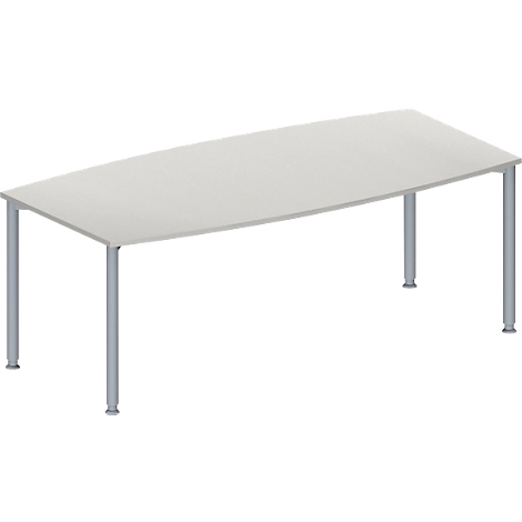 Schäfer Shop Genius Konferenztisch MODENA FLEX, Boot, 4-Fuß Rundrohr, B 2000 x H 720-840 mm, lichtgrau/weißaluminium RAL 9006