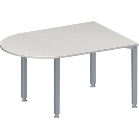 Schäfer Shop Genius Konferenztisch MODENA FLEX, Halbkreis, 4-Fuß Quadratrohr, B 1400 x T 1000 x H 720-840 mm, lichtgrau/weißaluminium RAL 9006