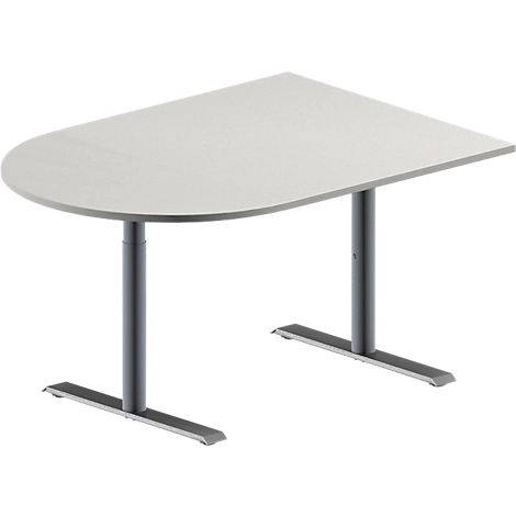 Schäfer Shop Genius Konferenztisch MODENA FLEX, Halbkreis, T-Fuß Rundrohr, B 1400 x T 1000 x H 650-850 mm, lichtgrau/weißaluminium RAL 9006