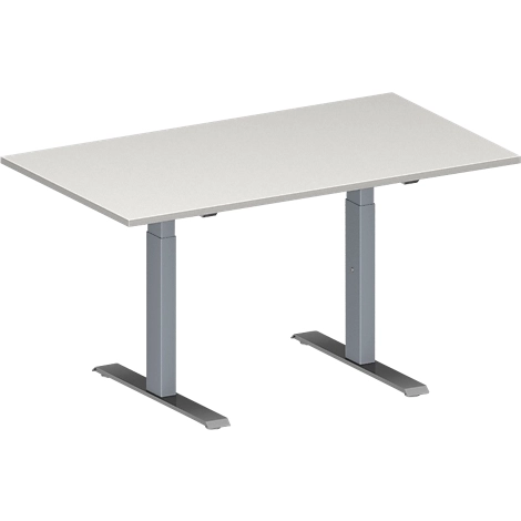 Schäfer Shop Genius Konferenztisch MODENA FLEX, Rechteck, T-Fuß Rechteckrohr, B 1400 x T 800 x H 650-850 mm, lichtgrau/weißaluminium RAL 9006