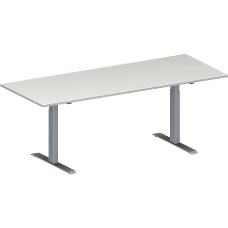 Schäfer Shop Genius Konferenztisch MODENA FLEX, Rechteck, T-Fuß Rechteckrohr, B 2000 x T 800 x H 650-850 mm, lichtgrau/weißaluminium RAL 9006