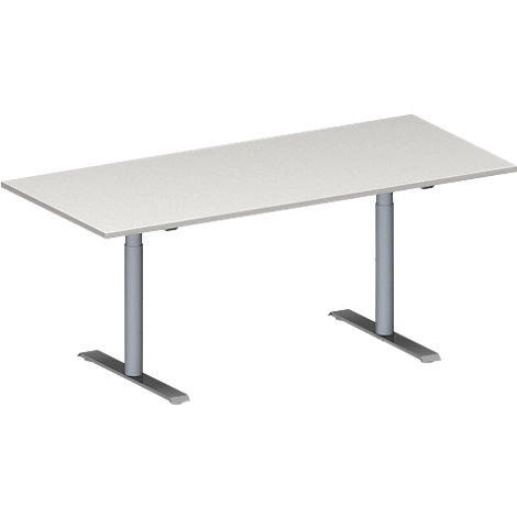 Schäfer Shop Genius Konferenztisch MODENA FLEX, Rechteck, T-Fuß Rundrohr, B 1800 x T 800 x H 650-850 mm, lichtgrau/weißaluminium RAL 9006
