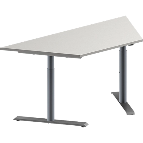 Schäfer Shop Genius Konferenztisch MODENA FLEX, Trapez, T-Fuß Rundrohr, B 1600 x T 800 x H 650-850 mm, lichtgrau/weißaluminium RAL 9006