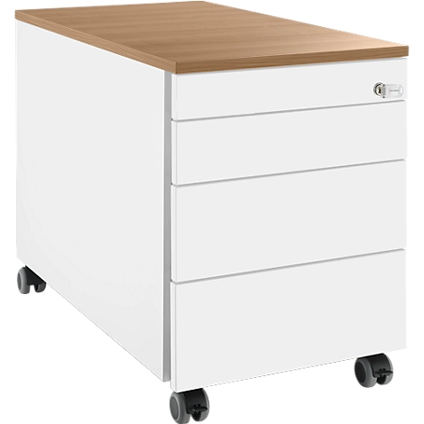 Schäfer Shop Genius Rollcontainer 1233, 3 Schubladen, Utensilienauszug, B 435 x T 765 x H 567 mm, weiß/Kirsche Romana-Dekor