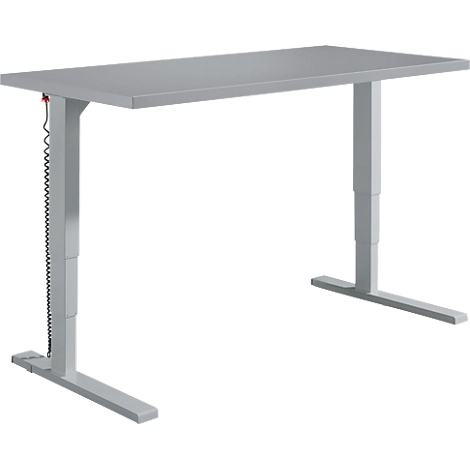 Schäfer Shop Genius Schreibtisch Elements, elektrisch höhenverstellbar, Rechteck, C-Fuß, B 1600 x T 800 x H 645-1300 mm, silber/weiß + Technikeinbau