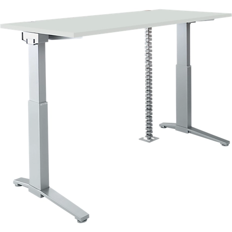 Schäfer Shop Genius Schreibtisch PLANOVA ERGOSTYLE S, elektrisch höhenverstellbar, C-Fuß, B 1600 mm, lichtgrau/alusilber, Memorymaster, Kabelschlange