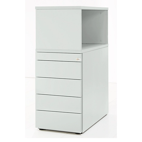 Schäfer Shop Genius Standcontainer mit Aufsatzregal, abschließbar, seitliche Griffnut, lichtgrau