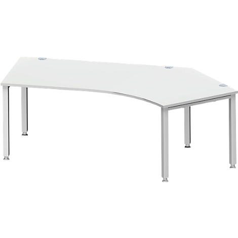 Schäfer Shop Genius Winkelschreibtisch MODENA FLEX 135°, Ansatz rechts, 4-Fuß-Quadratrohr, B 2165 mm, lichtgrau