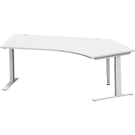 Schäfer Shop Genius Winkelschreibtisch MODENA FLEX 135°, Ansatz rechts, C-Fuß-Rechteckrohr, B 2165 mm, lichtgrau