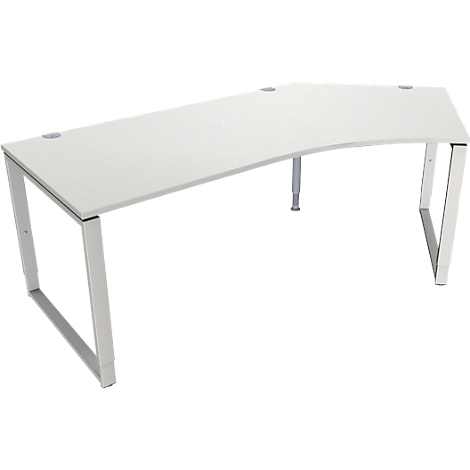 Schäfer Shop Genius Winkelschreibtisch MODENA FLEX, 135°, Bügelfuß, Ansatz rechts, B, B 2165 mm, lichtgrau