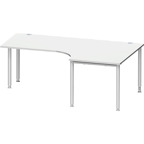 Schäfer Shop Genius Winkelschreibtisch MODENA FLEX 90°, Ansatz rechts, einseitig, verkürzte Seitenteile, 4-Fuß-Rundrohr, lichtgrau/weißaluminium