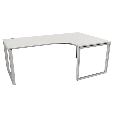 Schäfer Shop Genius Winkelschreibtisch MODENA FLEX, 90°, Bügelfuß, Ansatz rechts, B 2000 mm, lichtgrau